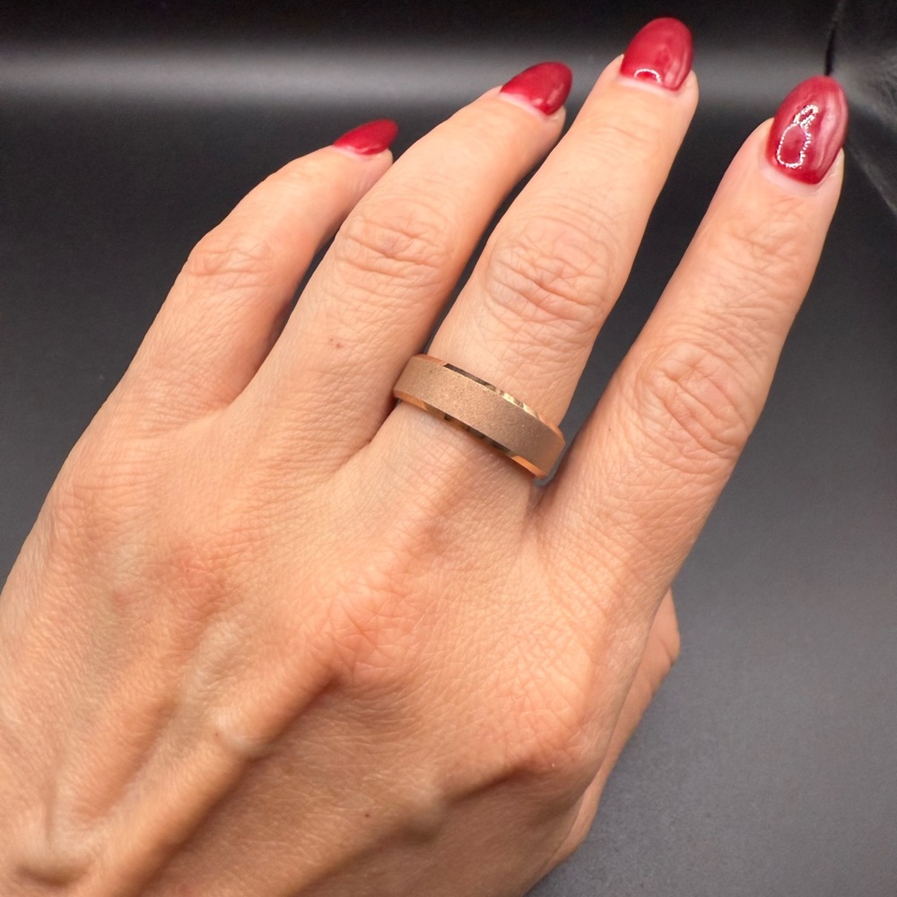 Unisex Tungsten Carbide Ring Band in Brushed Rose Gold Finish Wedding
